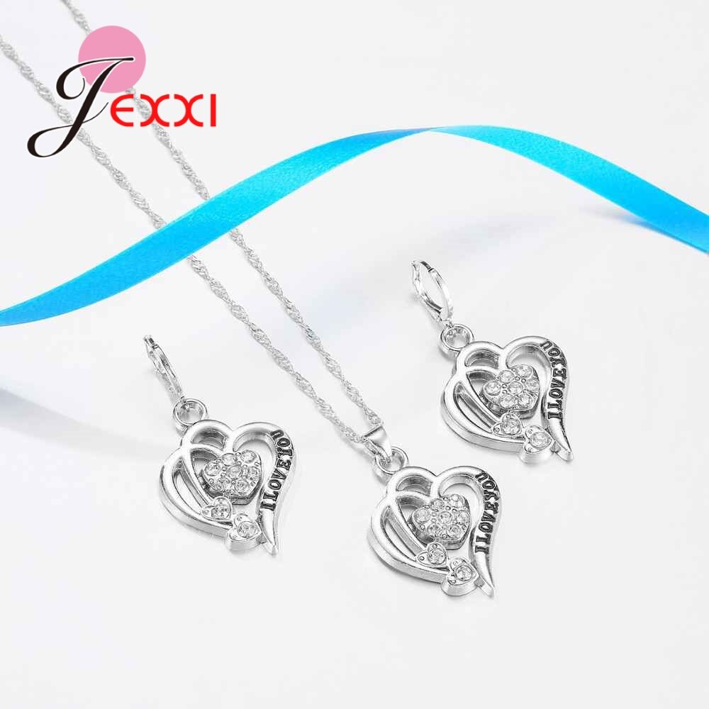 Ensembles de Bijoux femmes élégantes jolie belle 925 Bijoux en argent Sterling coeur vapeur belle filles collier boucle d'oreille pendentif