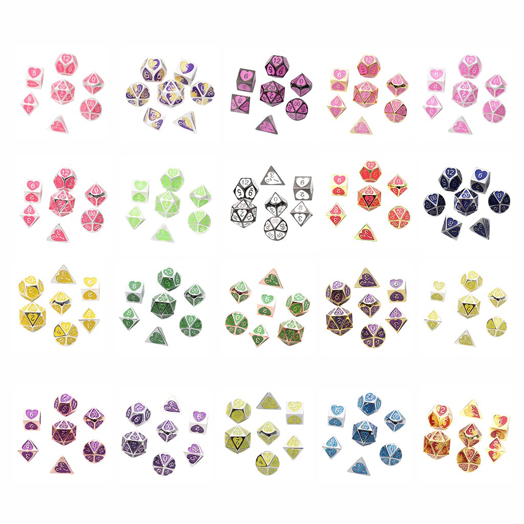 7 Stks/set Solide Metalen Multi Side Cijfer D4 D6 D8 D10 D12 D20 Board Game Dice Set Voor Party Casino board Game