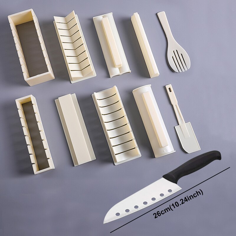 Ustensile de cuisine pour Sushi rapide, rouleau de riz, moule, outils pour rouler la viande végétale, Kit de fabrication de Bento Onigiri Nori, ensemble de cuisson: 11-piece  white
