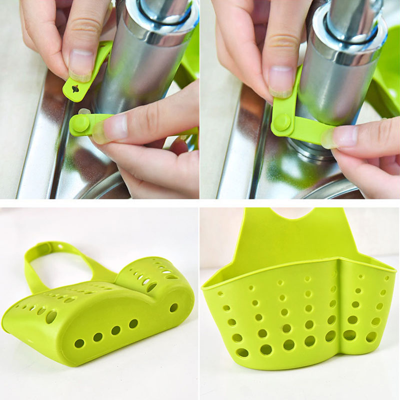 Plastic Hanging Kitchen Sink Caddy Organizer with Snap On Faucet - Sponge Holder Rack Space-saving Hanging Storage Bag
