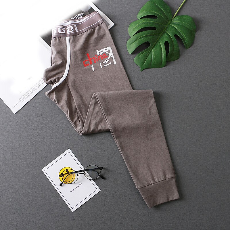 AIIOU męskie kalesony zimowe obcisłe cieplejsze leginsy męska bielizna termoaktywna jesień w stylu chińprzejrzeć wzór bawełniane majtki: szary / M