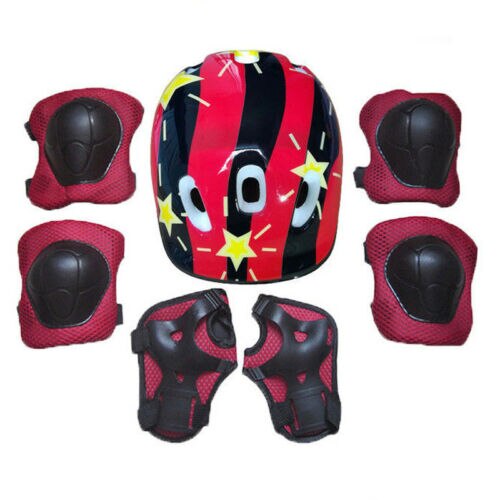 7PCS/set Children's Scooter Bike Helmet Knee Pads Elbow Pads Wrist Support Boys Girls Kids Knee & Elbow Pad Set For Cycling: Pink