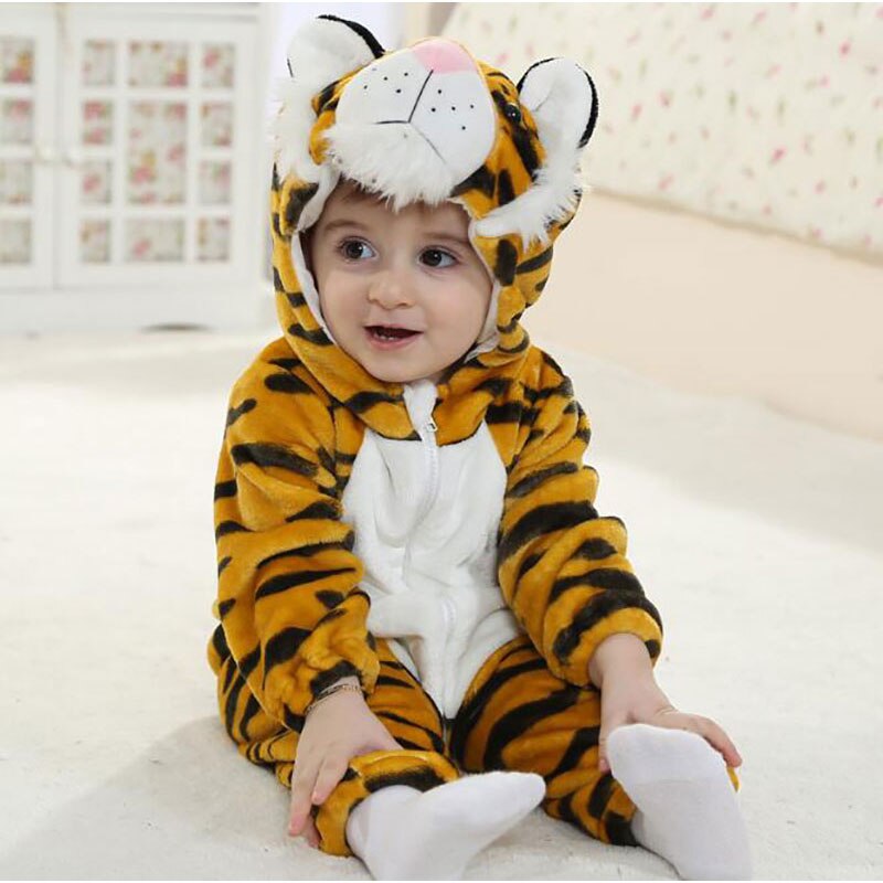 Roupas de bebê bonito tigre animal traje da criança menino menina onesie flanela quente zíper recém-nascido engraçado macacão kigurumis: 12 m