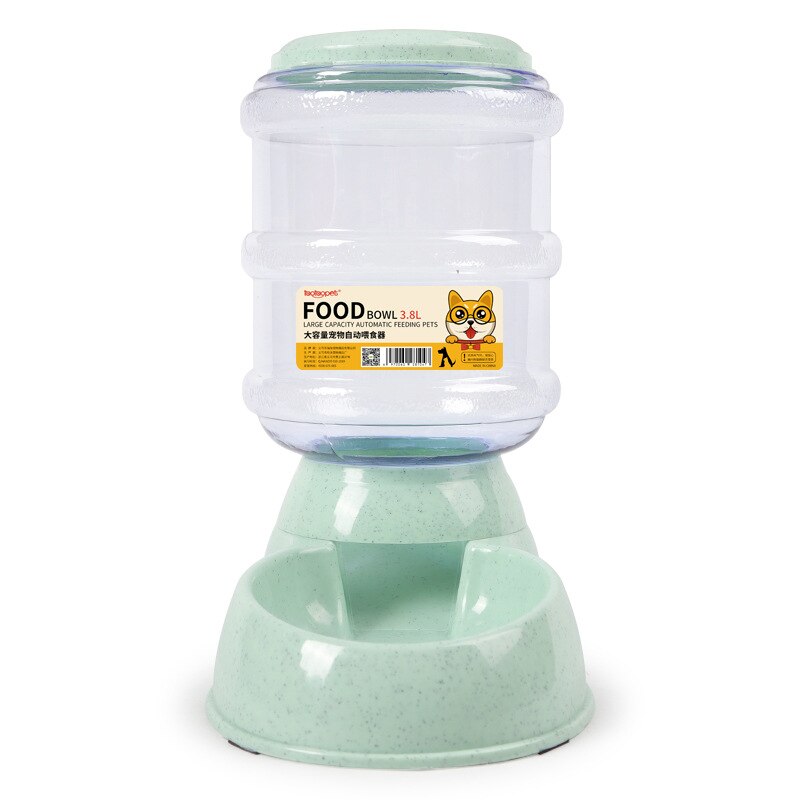 3.8l store automatiske kæledyr til foder drikkefontæne til katte hunde miljøvenlig plast hundefoder skål kæledyr vand dispenser: Grøn feeder
