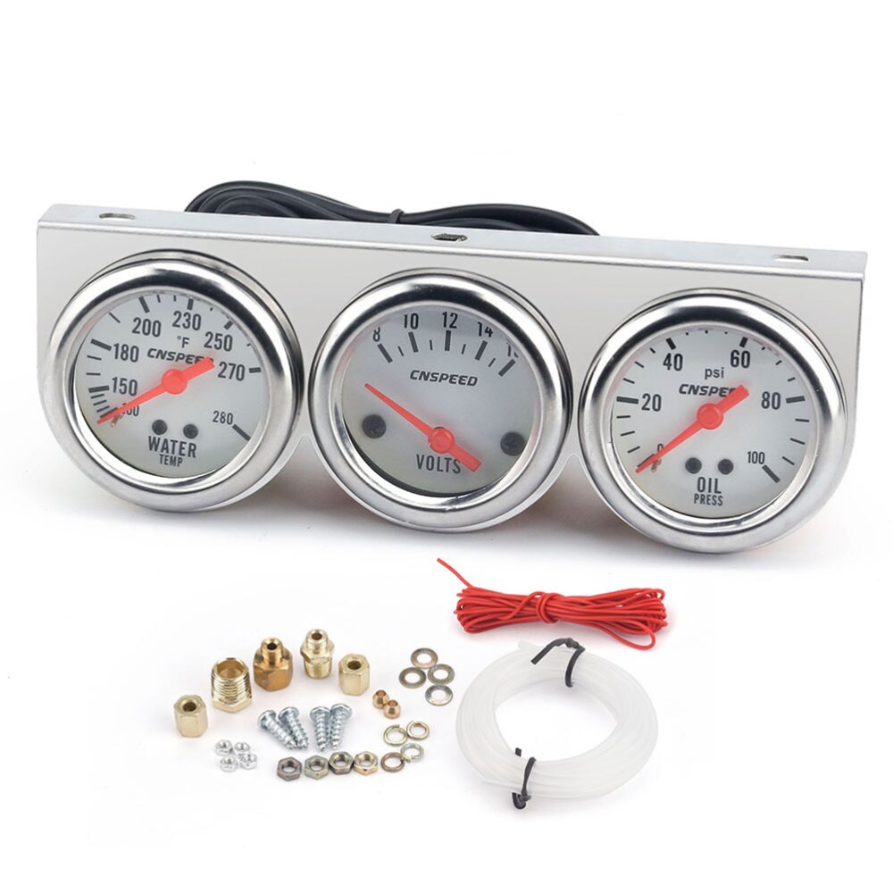 1pc Oil Meter Volt Meter Water Meter 3 in 1 Electric Premium Car Gauge Triple Gauge Kit for Car DIY Vehicle