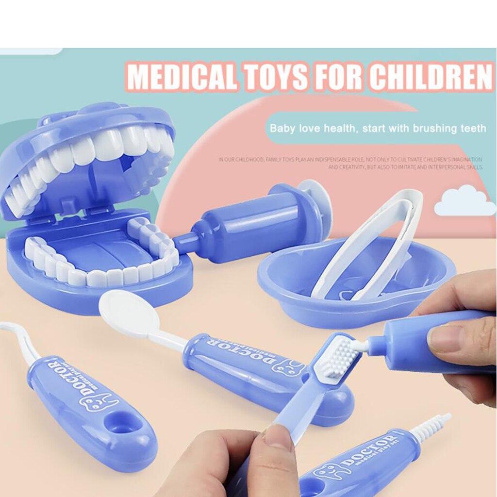 9Pcs Tandarts Speelgoed Set Kinderen Tandarts Rollenspel Tandarts Game Kid Simulatie Onderzoek Gereedschap Spelen Tanden Educatief Speelgoed