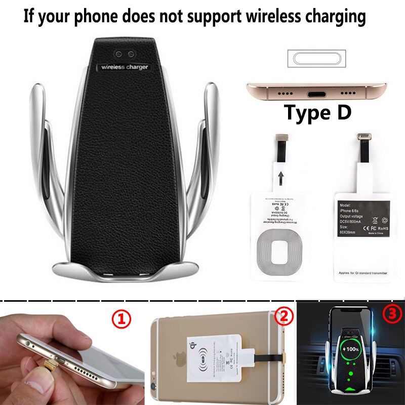 Qi Auto Draadloze Oplader Voor Iphone 11 Samsung Xiaomi 10W Inductie Auto Mount Snelle Draadloze Opladen Met Auto Telefoon houder S5: For iPhone