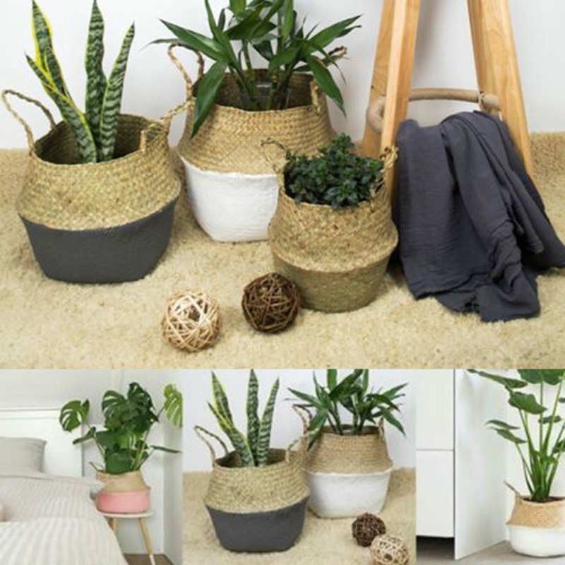 Cesta de mimbre de paja para la colada, cesto plegable de mimbre, florero para el hogar, jardín, cesta colgante, boda