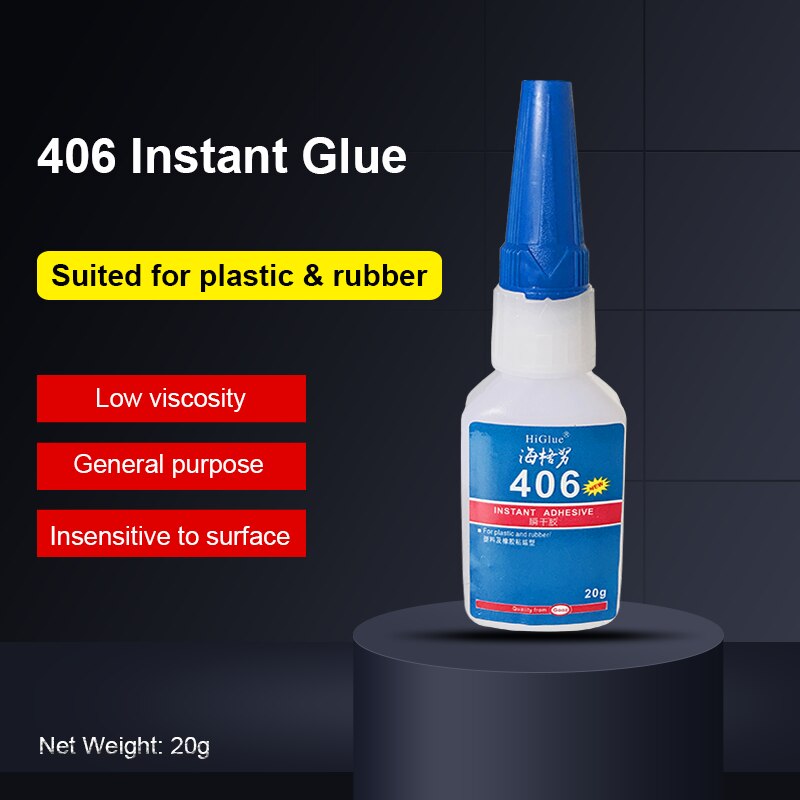 HiGlue 406 Instant Bond Adhesive Super Glue Surface Insensitive Clear 20G Bottle