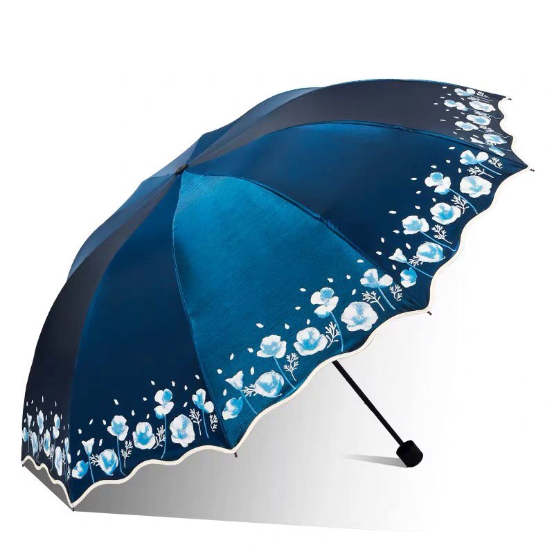 106cm stora parasoll regn kvinnor blomma fällbara dubbel parasoll tjej lätta kvinnliga uv-skydd paraplyer: Blå