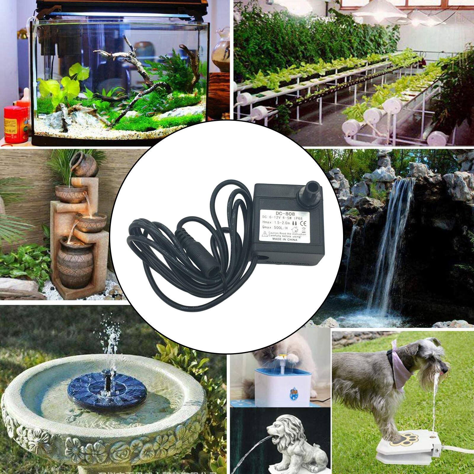 Mini Brushless 5W 12V Fountain Water Pump 500L/H 150cm for Pond Statuary