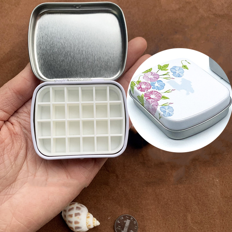 Mini caja de acuarela vacía, paleta de acuarelas portátil de 12/24 rejillas, pintura de viaje, boceto, caja hidratante, caja de pintura, suministros de arte: Rosa