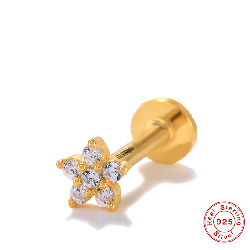 CANNER 1pc 925 Sterling Silver Tragus Piercing Stud Earrings for Women AAAAA Zircon Labret Lip Rings Cartilage Earrings Jewelry: 7