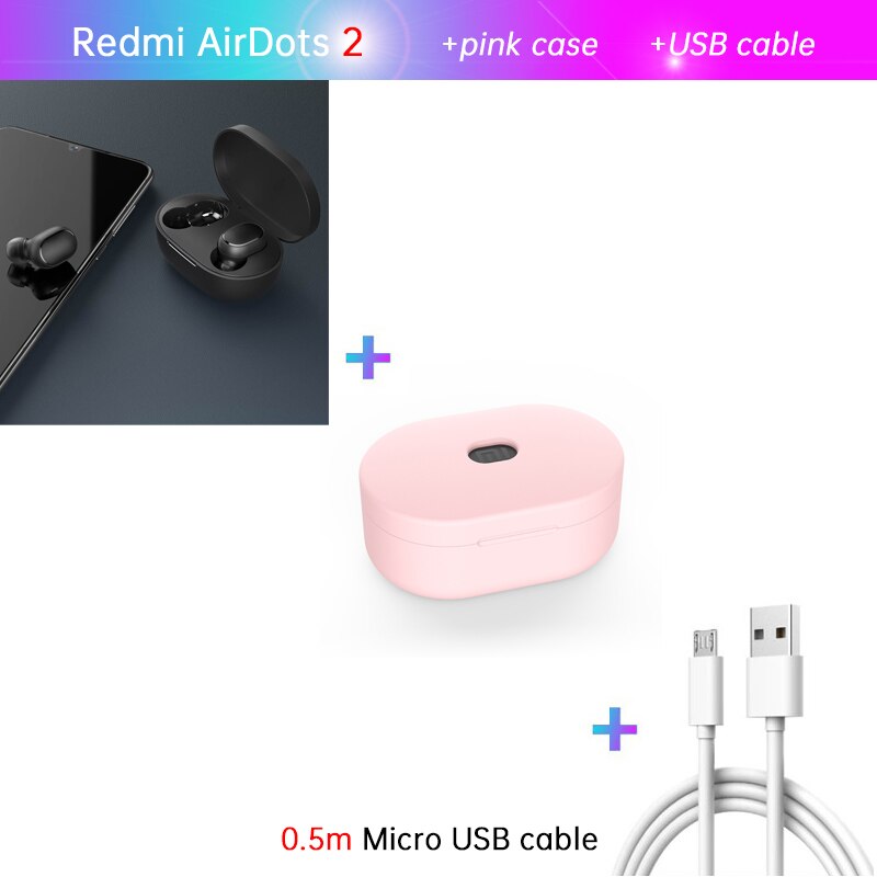 Xiaomi Redmi AirDots 2 Left=Right TWS True Wireless Stereo Bluetooth Earphone Headset BT5 True Wireless Stereo Auto Link: S add cable n pink