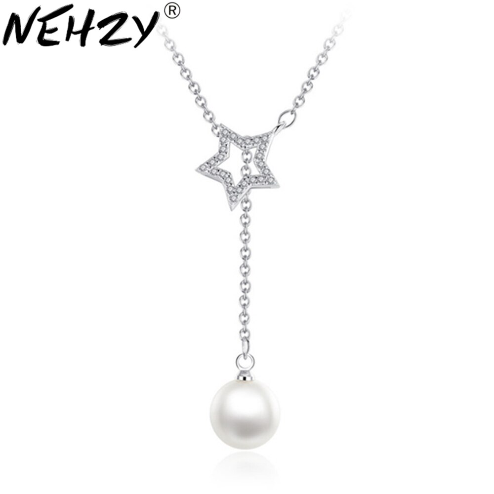 Nehzy S925 Stempel Zilveren Sieraden Vrouw Ketting Hanger Mode Kruis Sleutelbeen Keten Luxe Parel Hanger Ster Maan