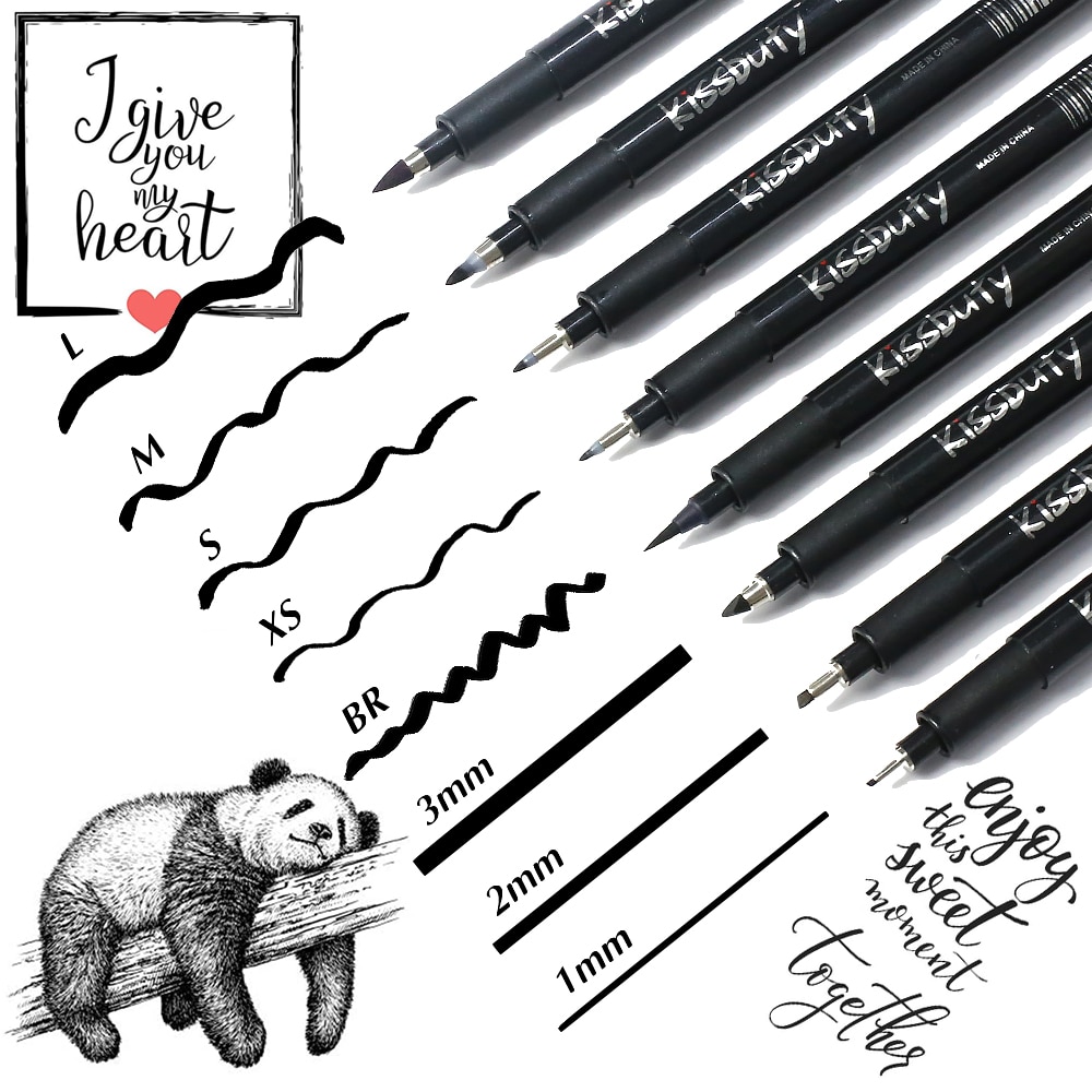 8Pcs/Set Waterproof Fineliner Calligraphy Pen Line Hand Lettering Pens Pigma Micron Drawing Markers Pen For Art Supplie
