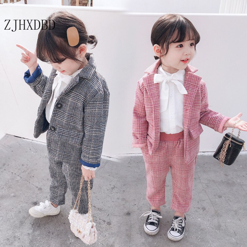 Costumes en coton pour bébé fille de 12 mois à 8 ans, Costume d&#39;école à carreaux, blazer pour enfant en bas âge, ensemble de vêtements pour enfant