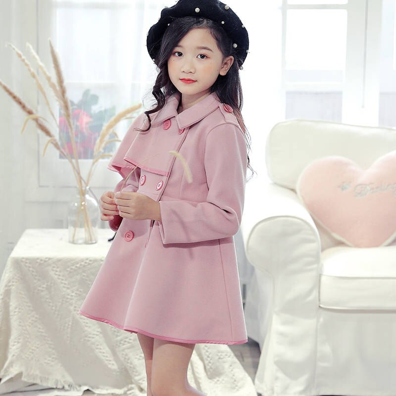 4 to12yrs Girls woolen coat winter jackets Korean version of the big kids clothes plus velet thick children woolen overcosts