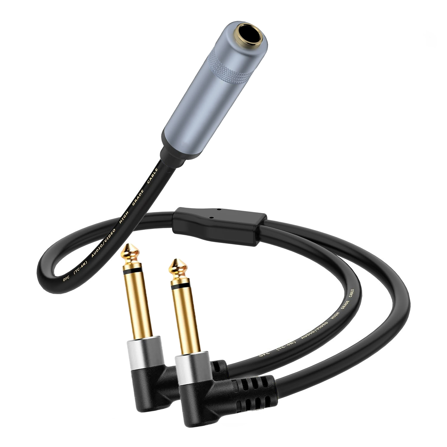 6,35 mm jack splitter 1/4 TRS stereo vrouwelijk naar dual 1/4 TS mono haakse 6,35 mm audio breakout-kabel 30 cm voor luidsprekermixer