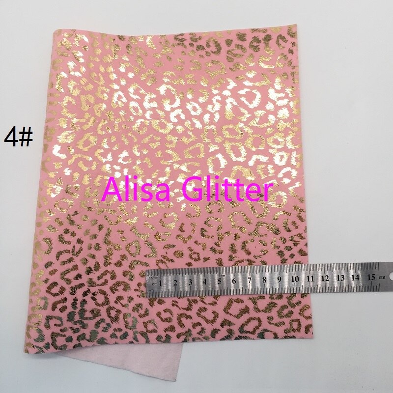 Alisa-cuero sintético de grano de cocodrilo rosa brillante, tamaño A4, 21x29cm, tela con estampado de leopardo dorado, para manualidades, G250, 1 Uds.: 4