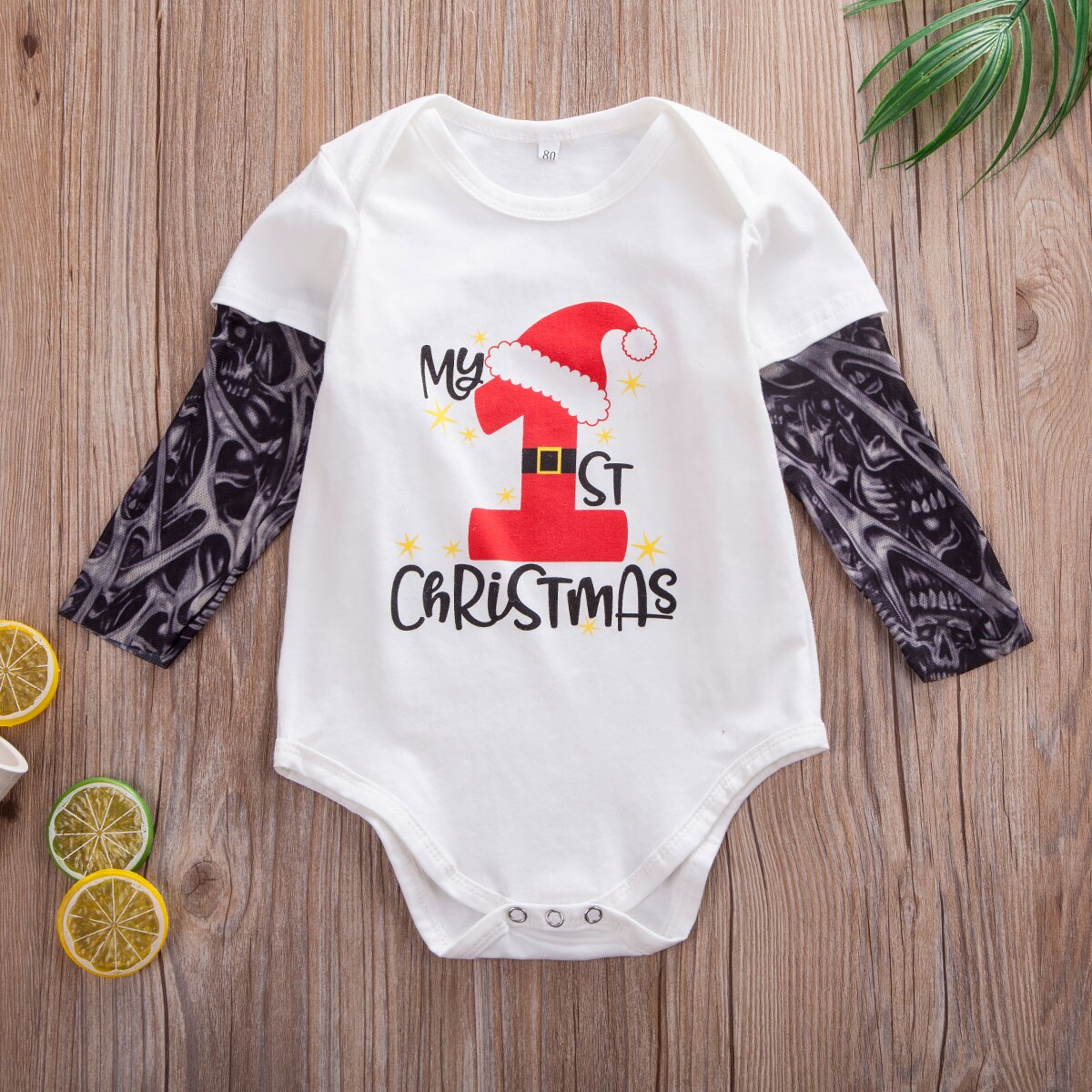 Emmababy  my 1st kerst kind baby meisje jongens kerst romper bodysuit jumpsuit outfit kleding: Wit / 12m