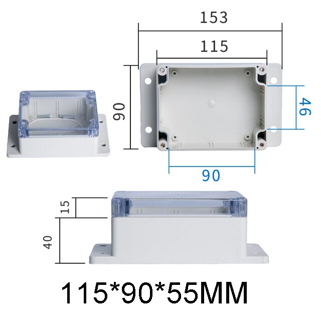 IP65 Plastic Transparent Box Waterproof ABS Visible Wire Junction Box Enclosures For Electronics Outdoor Instrument Project Box: 115x90x55mm
