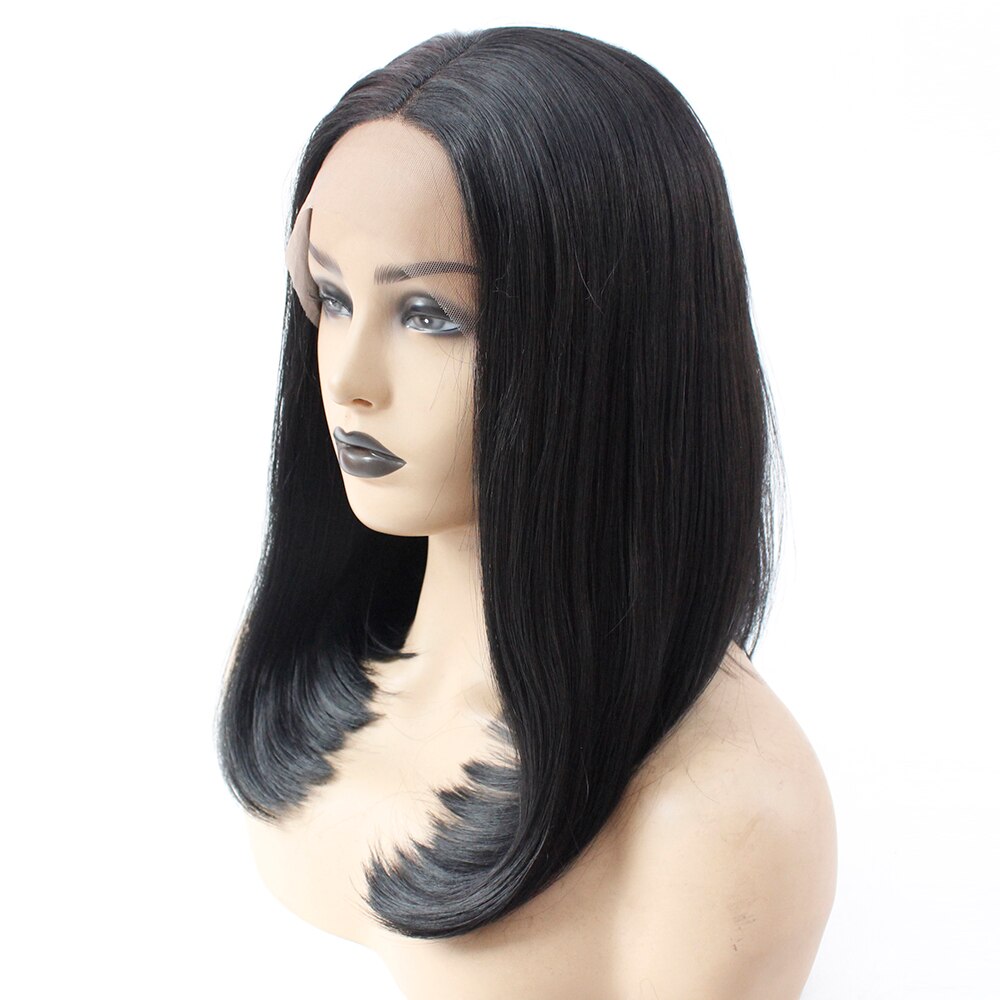 V'NICE Middle Part Short Bob Synthetic Lace Front Wig Natural Glueless Black Cosplay Wig for Women Heat Resistant Fiber Hair