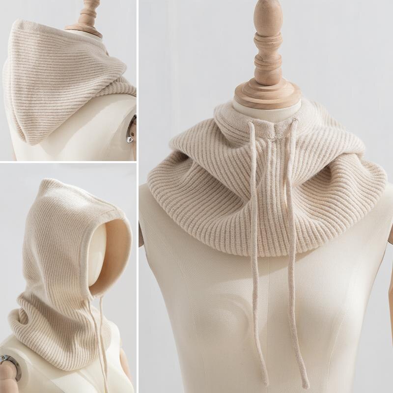 Gorro con capucha para mujer y niña, bufanda de doble uso, de punto grueso y cálido, novedad, Invierno