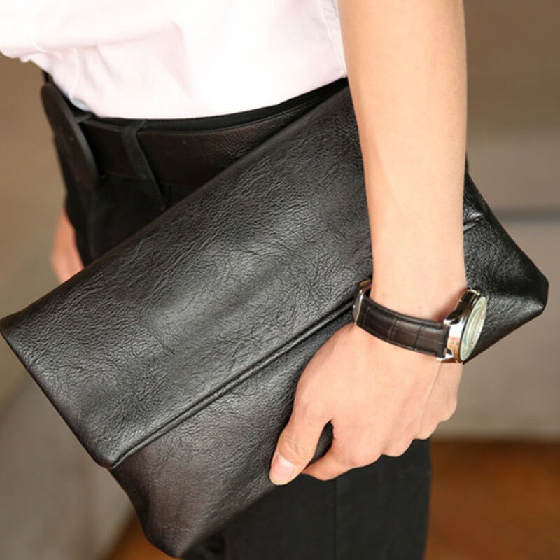 Brand Unisex Koppelingen Tas Zakelijke Effen Zwart PU Envelop Clutch Portemonnee Mannen Vrouwelijke Handtas Party Bag – Vicedeal