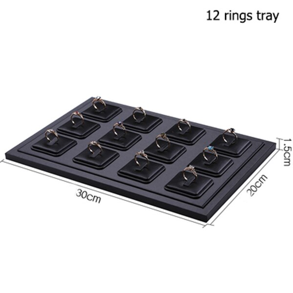 Jewelry Store Black PU Ring Display Holder Riser Jewellery Exhibition Rack Pawn Shop Counter Retail Showcase Stand Organizer: 12 rings tray