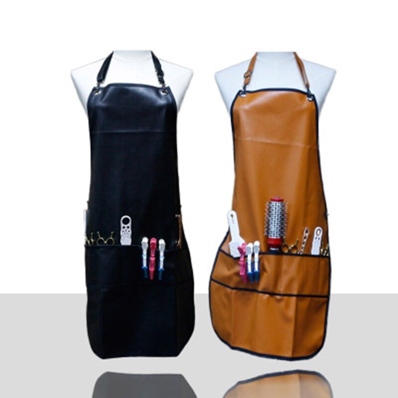 Tablier de barbier avec poches en cuir imperméable à l'eau PU tablier de coiffure Cape coupe Cape de cheveux pour barbier