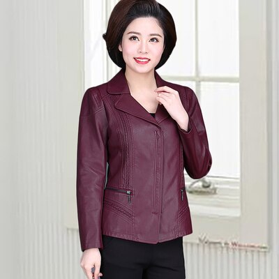Lente herfst 6xl leren jassen dames plus size opstaande kraag rits jas dames lange mouw imitatieleer co: Paars / 6xl