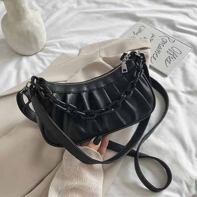 Luksus akrylkæde kvinder dag clutch taske plisseret dumpling skulder messenger taske lille sød dame crossbody håndtaske: 9