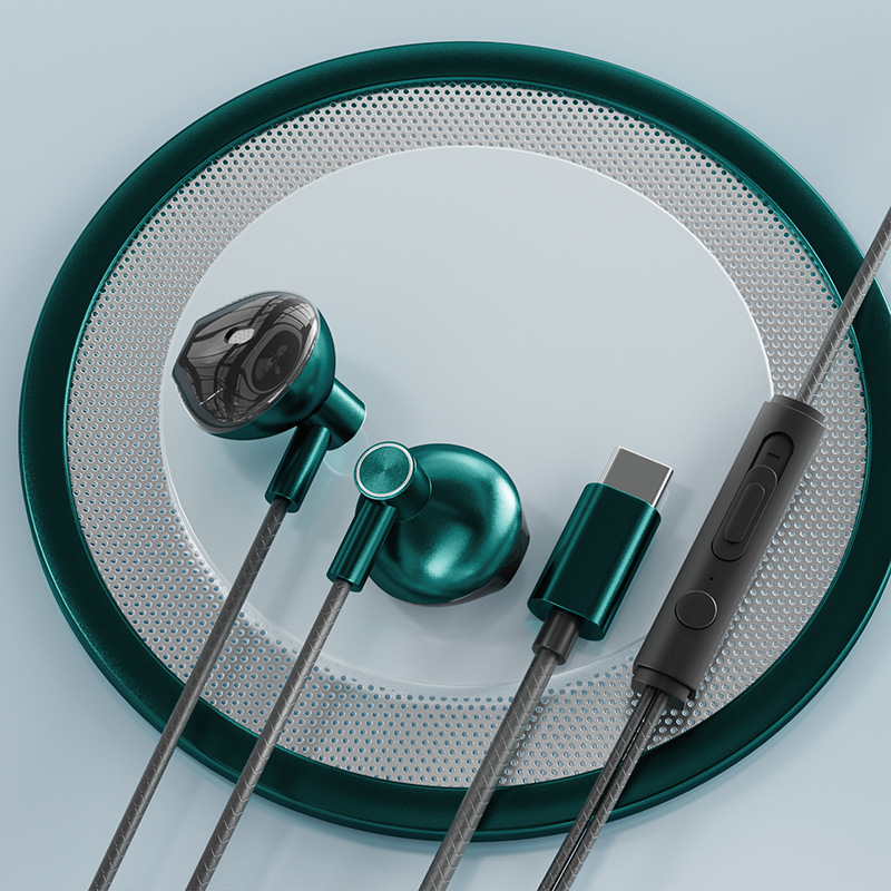 Type-C in-ear bedrade karaoke-hoofdtelefoon 3,5 mm stereo muziek oordopjes Handenvrije headset-oortelefoon met microfoon