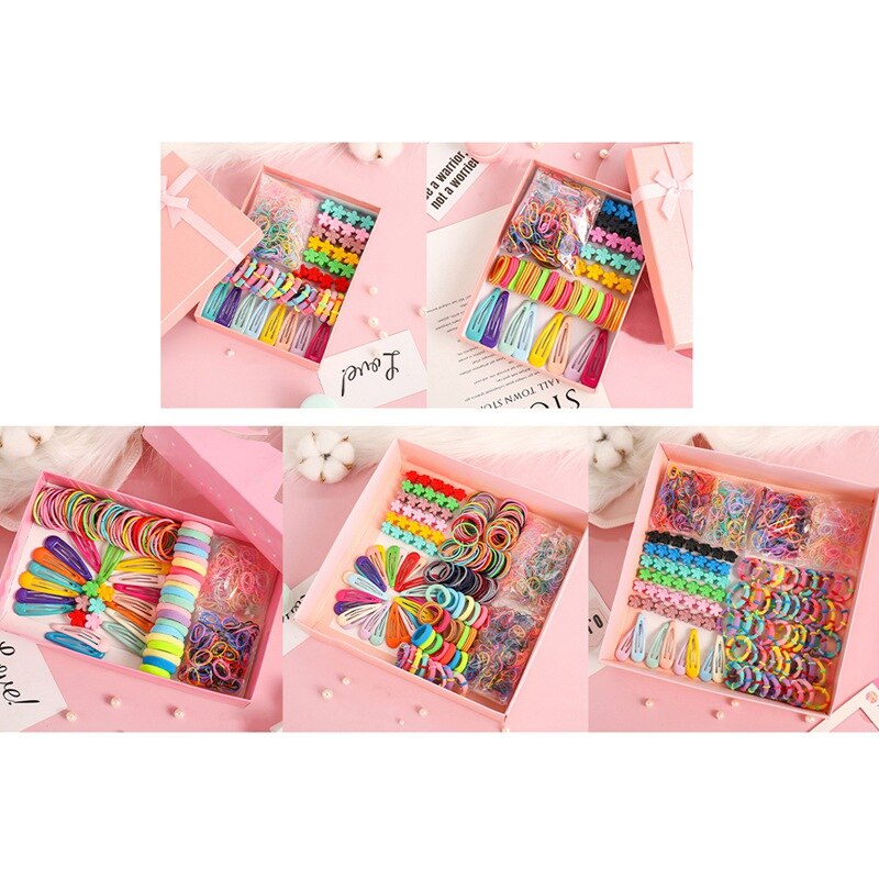1 Set Children Colorful Nylon Elastic Hair Bands For Baby Girls Rubber Bands Set Kids 730/870PCS Ponytail Holder Hair Clips Kits