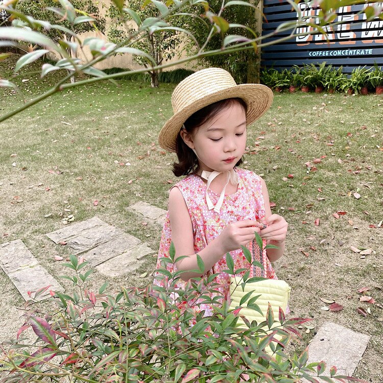 Klassisk blomstret cool og sød ærmeløs pigeskjorte vest blonde top pigebluser