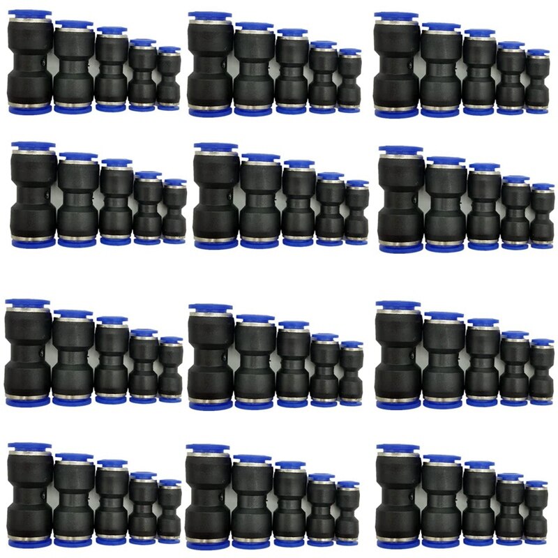 Straight Push Connectors, 4/6/8/10/12 mm Quick Release Plastic Push to Connect Fittings Kit, 60 Pcs Air Line Fittings