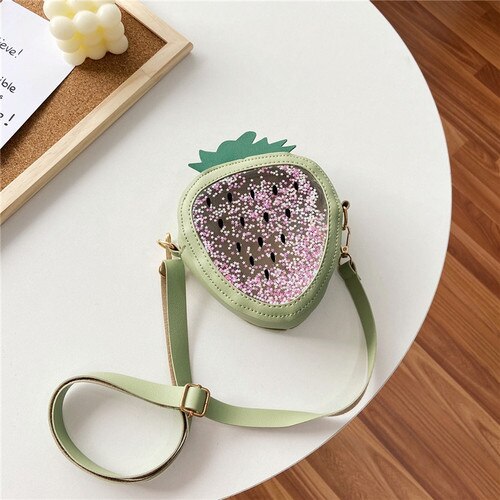 Sacs à bandoulière transparents à paillettes pour enfants, jolis sacs à main à fraises pour filles, Mini sac à épaule pour bébés, porte-monnaie: Sequin Green