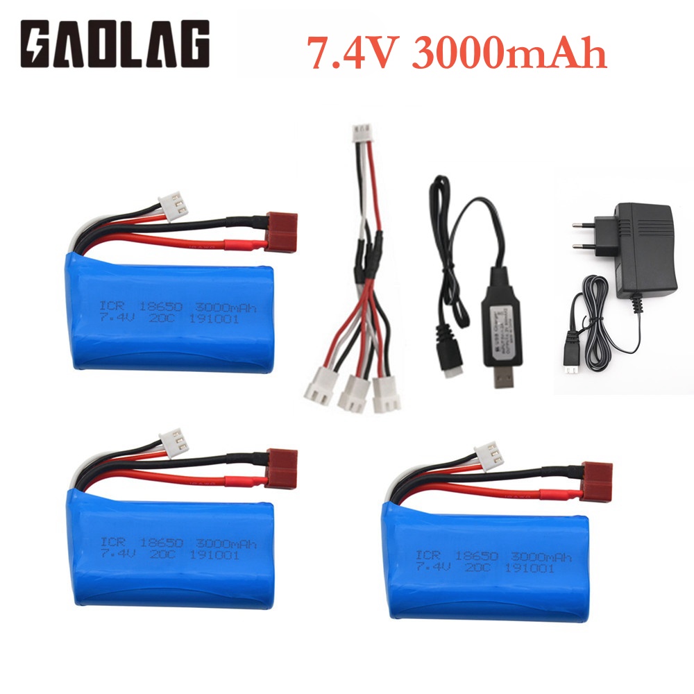 Batería lipo de 7,4 V, 3000mAh, 20c, para Q46, Wltoys 10428 /12428/12423, piezas de repuesto para coche RC, 2s, 7,4 v, 18650, batería y cargador para juguete RC