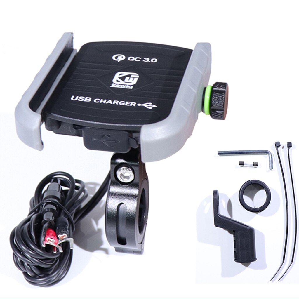 Motorcycle Phone Holders Aluminium QC3.0 USB Fast Charger 360° Rotate Motorbike Phone Holder Mount Stand with USB Charger