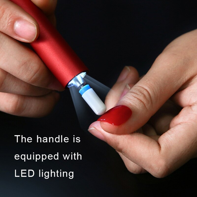 Nail Pen Type Polisher Nails Art Manicure with LED Light Grinder Polishing