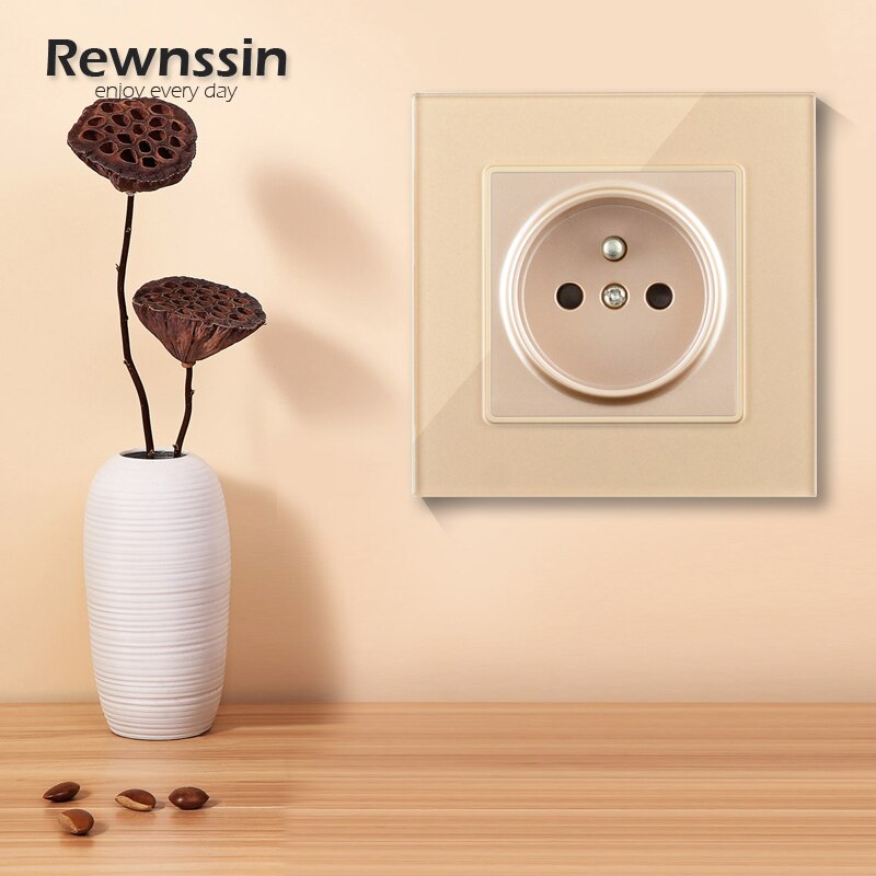 Frenc Stanard Electrical Socket AC110V-250V Plug Luxury Gold Socket Singel/Double/Trible/Quadruple Socket Crystal Glass Panel