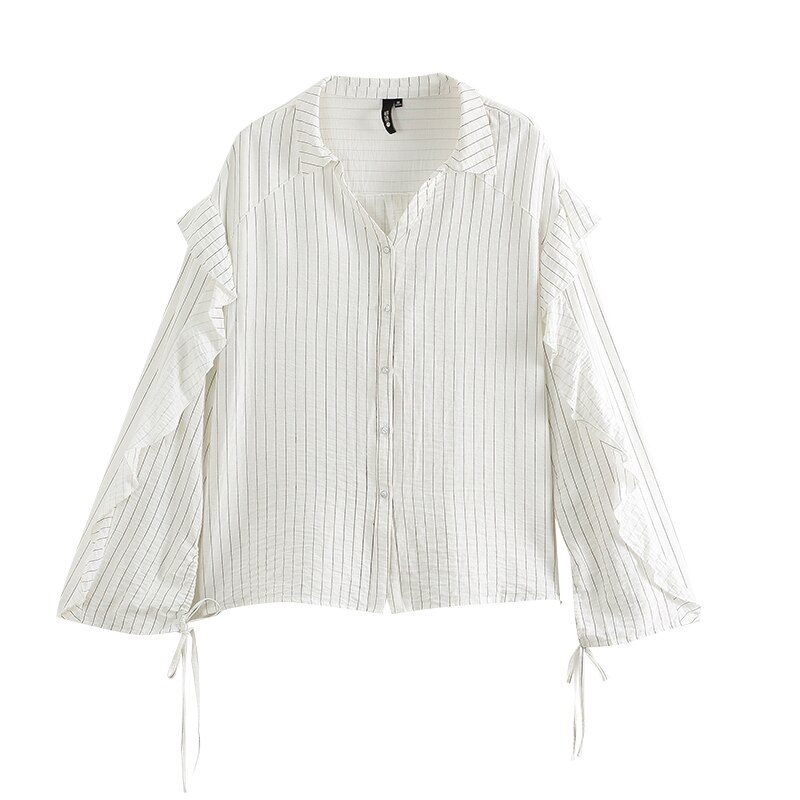Toyouth femmes Vintage papillon à manches longues rayé chemise Blouses coton mélangé hauts rétro roupas femininas chemises