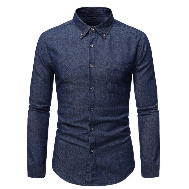 Men Long Sleeve Denim Shirt Mens Casual Soft Cotton Dress Shirts Male Street Wear Jean Shirts 2022 Mens Shirts: dark blue / 4XL