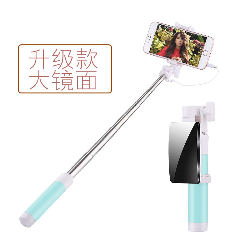 Anvendelig iphone 7 8 x selfie stick med spejl mini-by-wire selfie stick med spejl selfie stick: M6 grøn æble s version af
