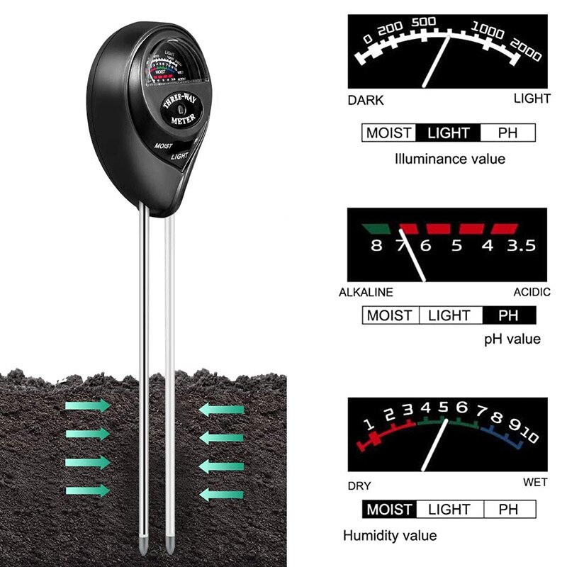Bodemtest bodemtester vocht licht ph-meter voor planten groenten tuin gazon kan csv