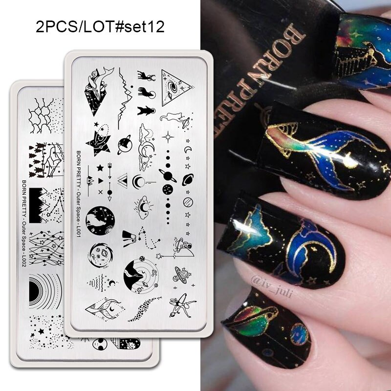 GEBOREN ZIEMLICH 2Pcs Nagel Stanzen Platten Set Rechteck Blume Geometrische Muster Nail art Bild Stempel Vorlage DIY Maniküre: 2Pcs-Set12