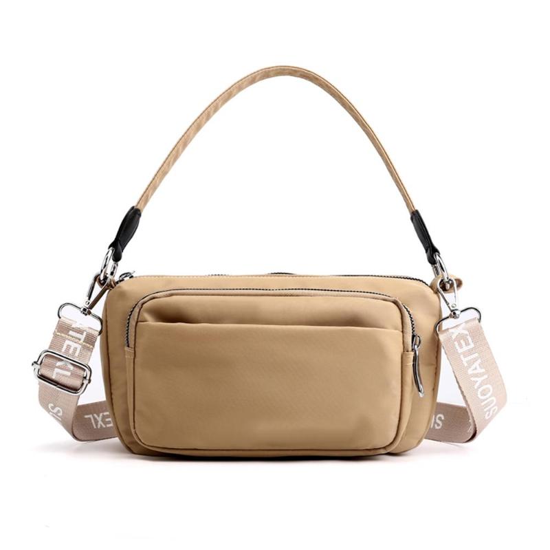 Dame nylon afslappet messenger crossbody tasker kvinder fritid ren farve stor kapacitet pung skulder håndtasker: Kamel
