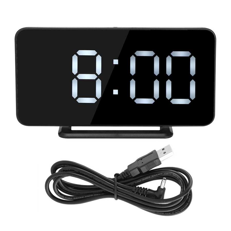 LED Mirror Electronic Clock with Temperature Display Auto Brightness Wall Mount or Desk Mount Material Desk Clock Low