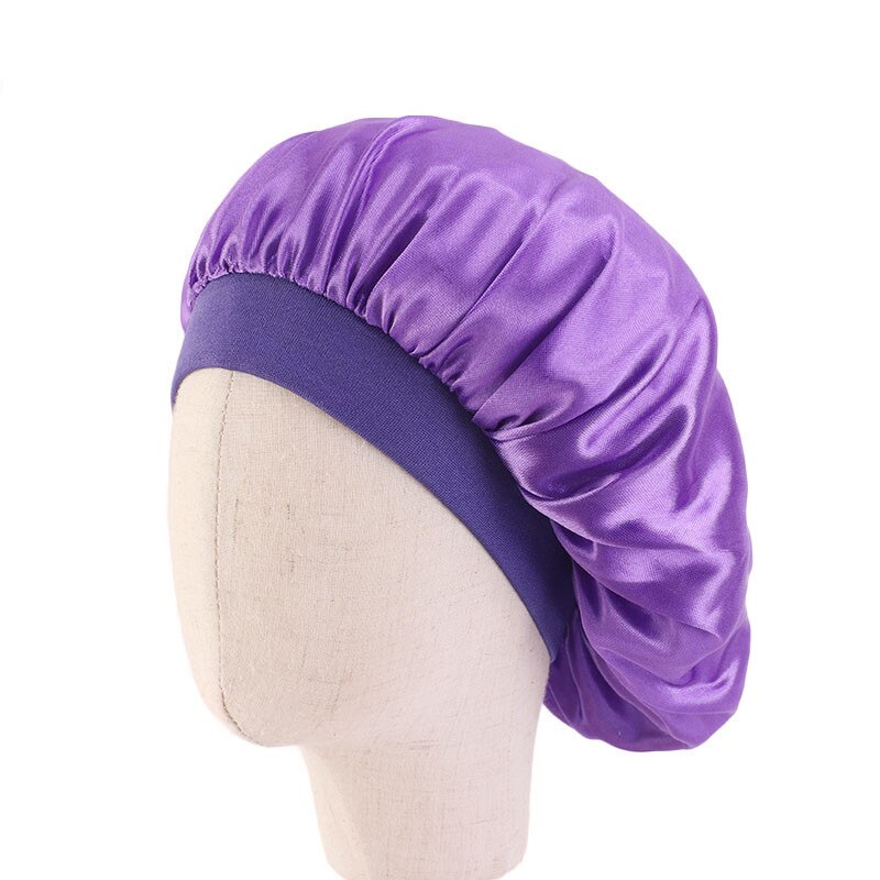 Elastisk sateng nattsøvnhatt barn jenter hårpleie panserdeksel bredt bånd luer skullies vanlig håravfall lue lue: Lilla
